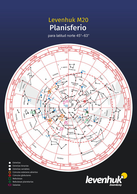 Planisferio Levenhuk M20 (para latitud norte 45°–63°)