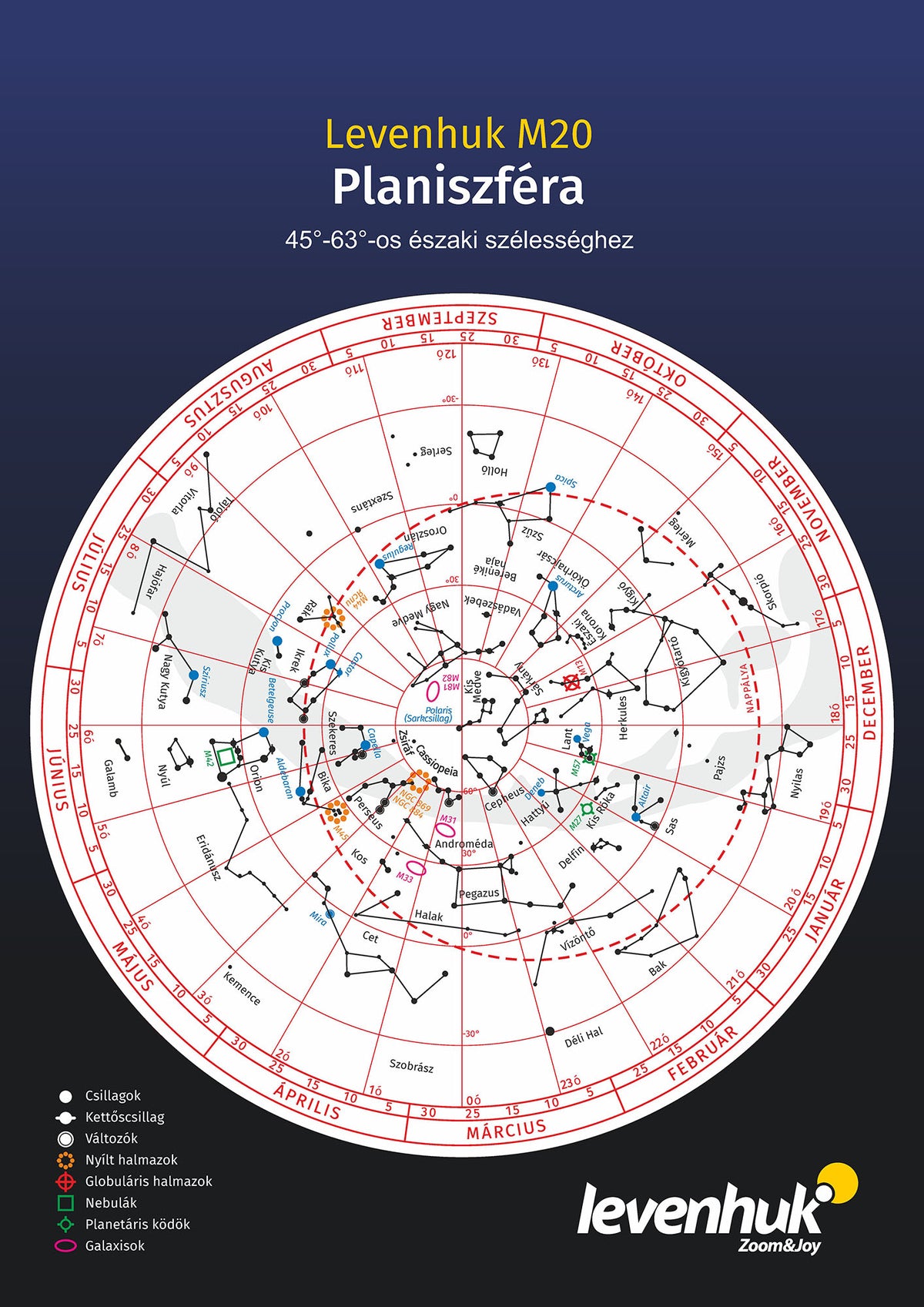 Planisferio Levenhuk M20 (para latitud norte 45°–63°)