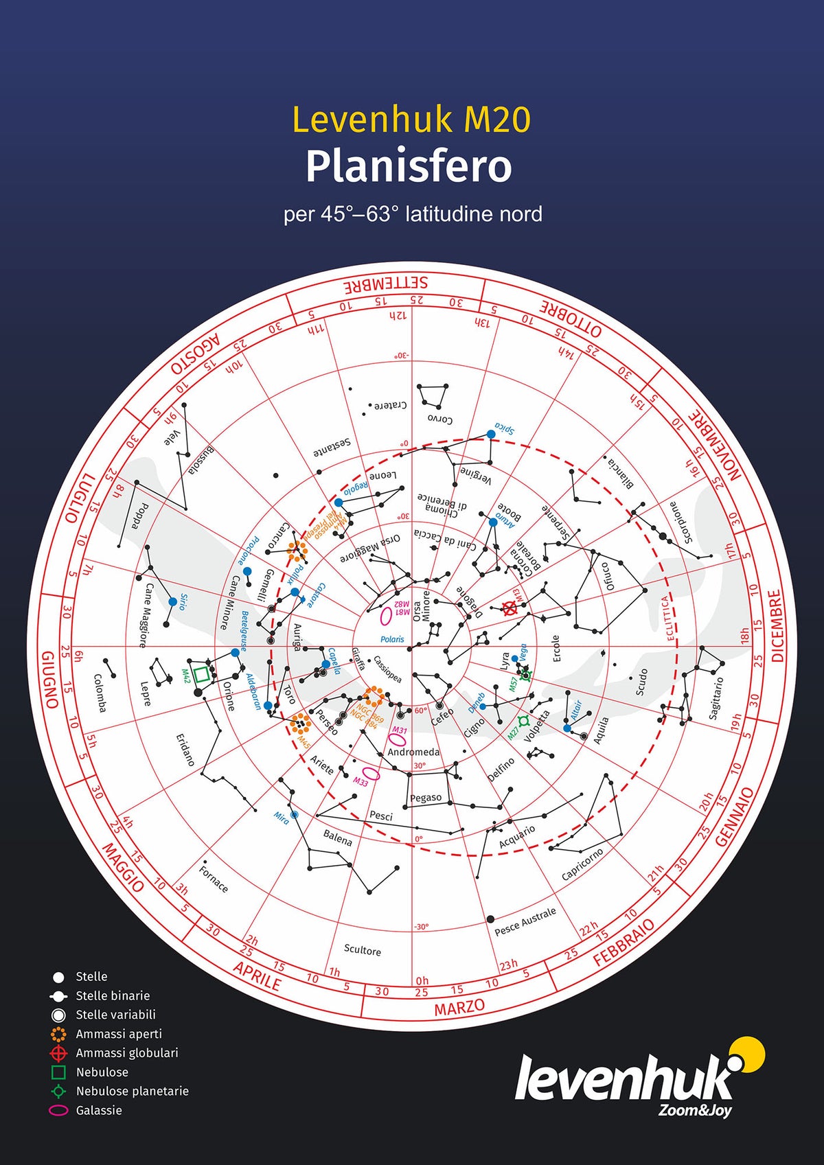 Planisferio Levenhuk M20 (para latitud norte 45°–63°)