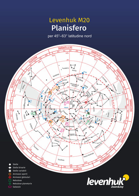 Planisferio Levenhuk M20 (para latitud norte 45°–63°)