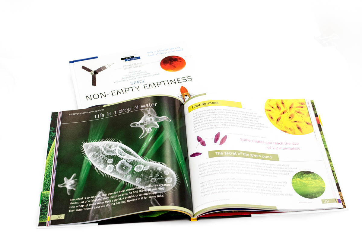 Libro enciclopédico «Space. Microworld.» (Espacio y microcosmos), edición de dos volúmenes. Tapa dura