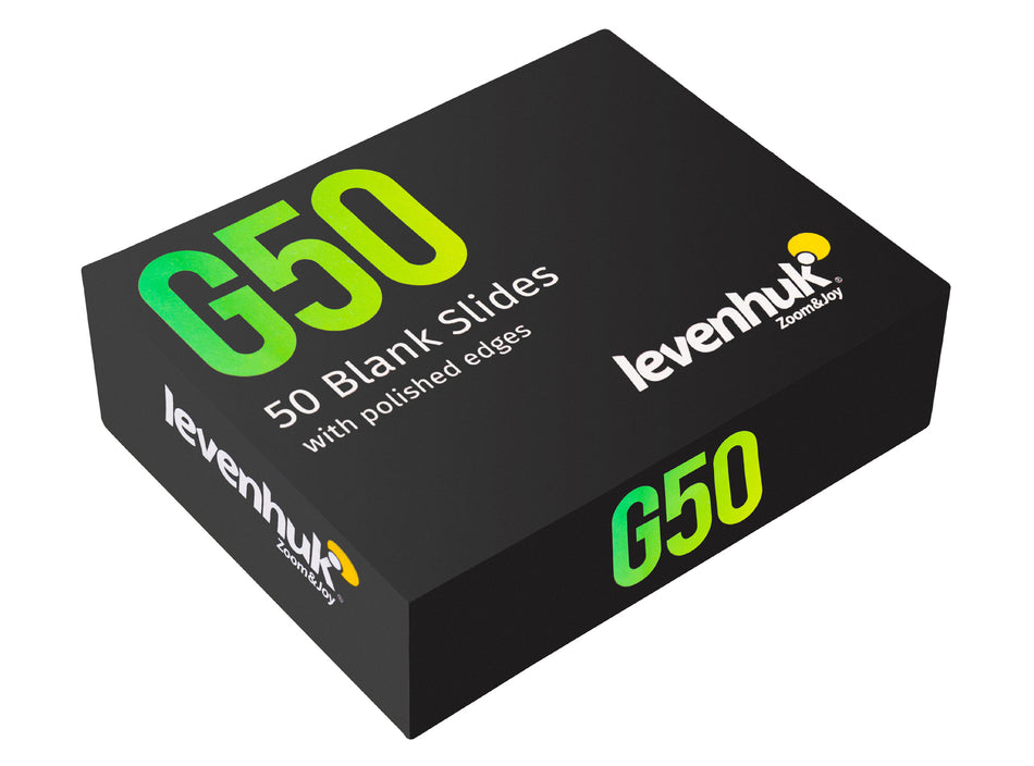 Portaobjetos vacíos Levenhuk G50, 50 unidades